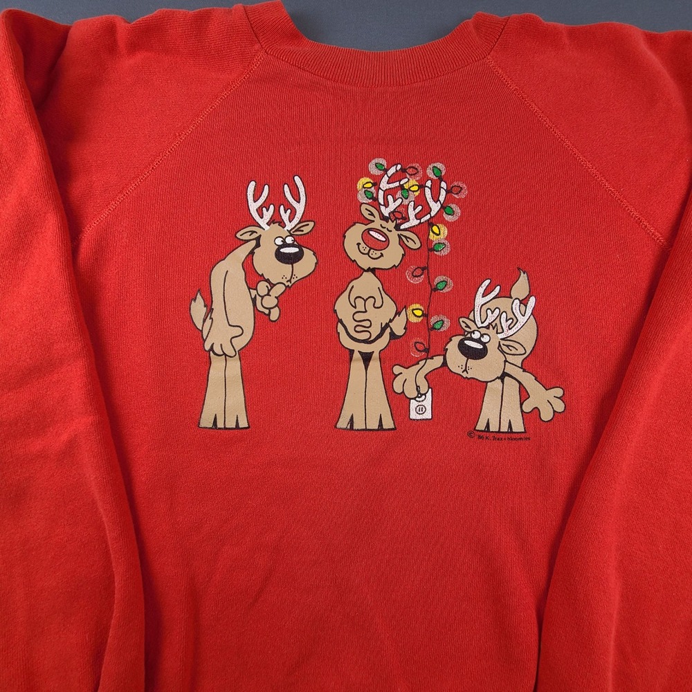 Vintage 1986 K Trax Bloomies Christmas Reindeer Hanes Sweatshirt XL Ugly Sweater
